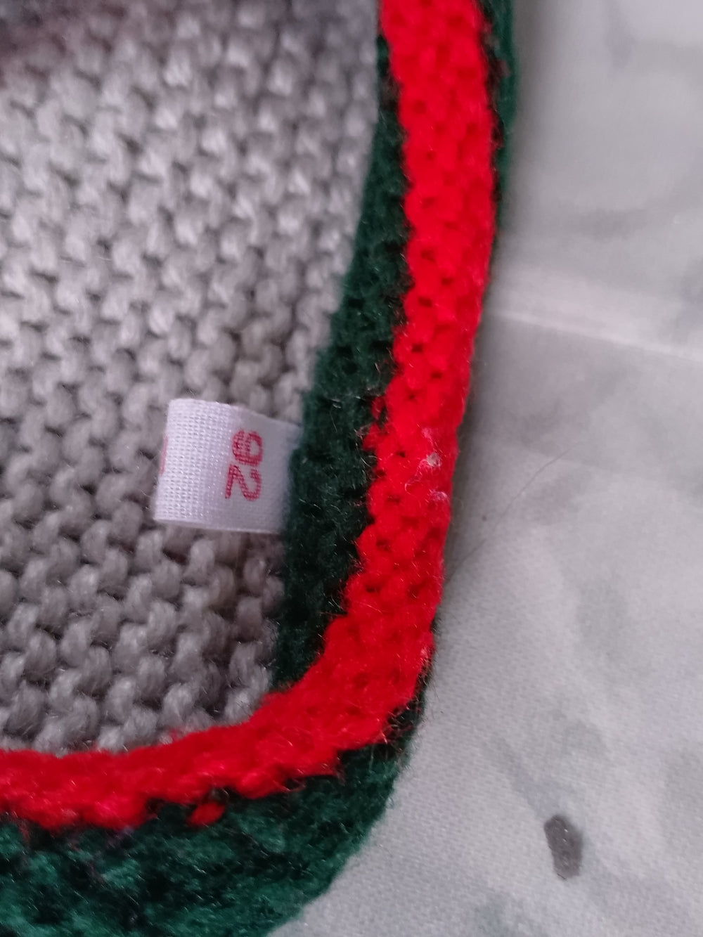 Vintage Green Reindeer & Red Trim Gray Knit Cardigan