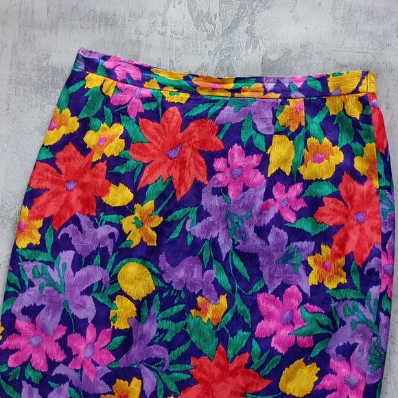 Vintage 1990s Floral Silk Skirt