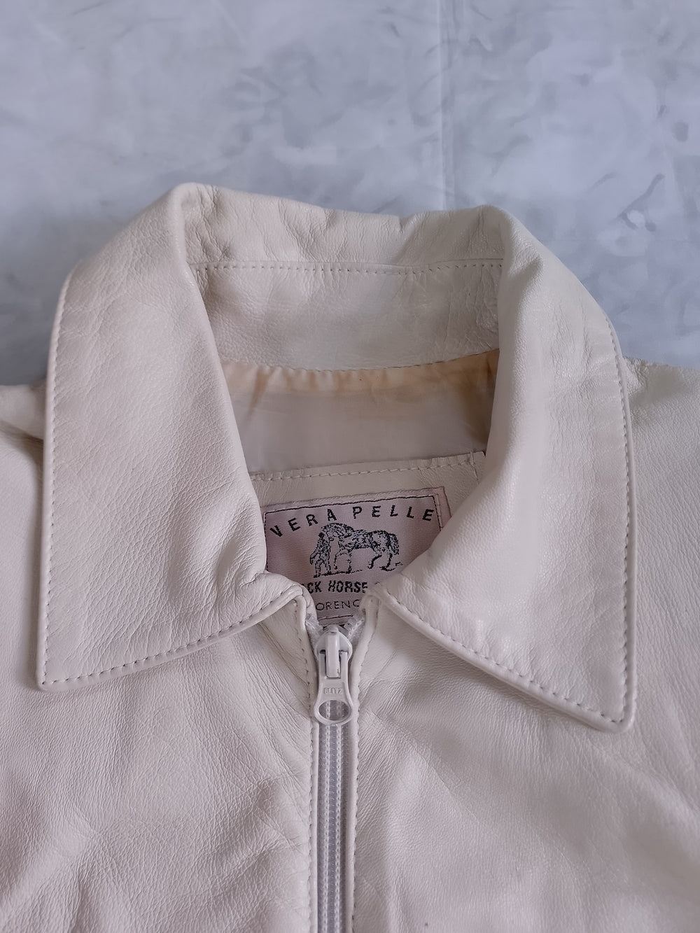 Women's Cream Zip-Front Leather Jacket Vera Pelle