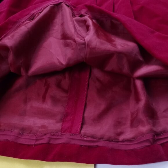 Vintage Girls Handmade Fancy Red Velvet Pleated Dress