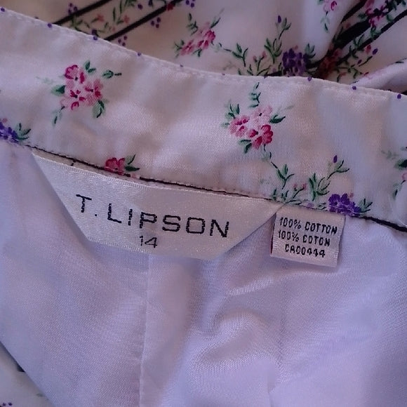 Vintage 90s T.LIPSON Floral Pleated White Skirt