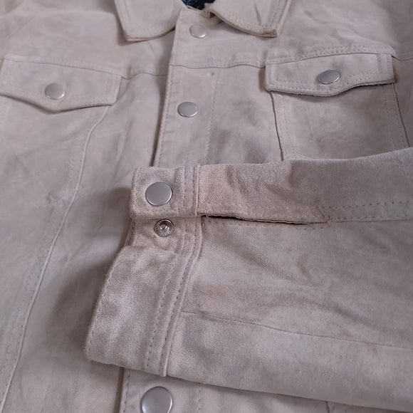 Women’s Beige Suede Trucker Jacket - NAF NAF