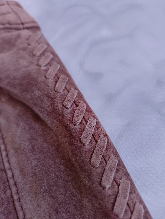 Vintage Suede/Leather Straight-Leg Pants With Weave on Side WESTERN