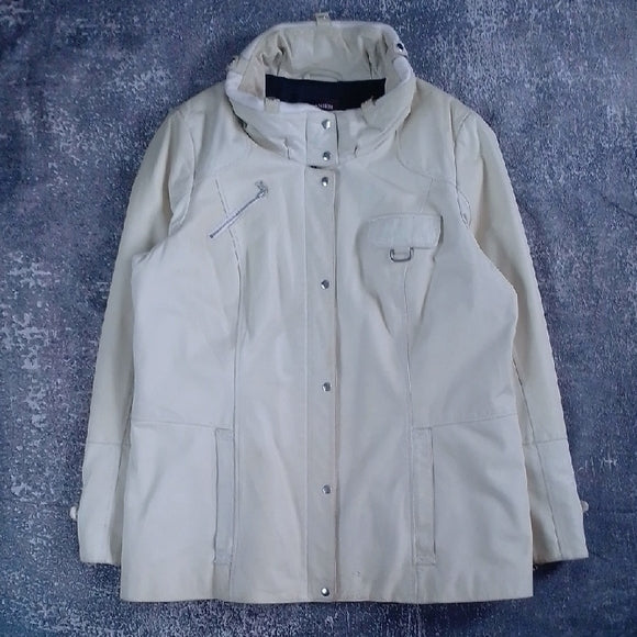 Danier Cream Leather Jacket With Forest Silhouette Inside