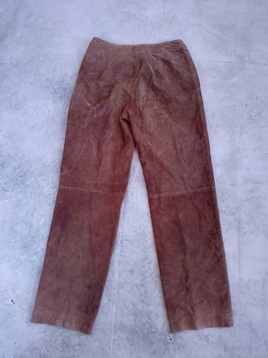 Vintage Suede/Leather Straight-Leg Pants With Weave on Side WESTERN