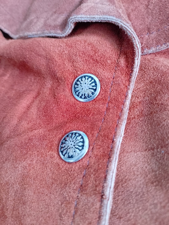 VINTAGE Suede Button-Front Jacket in Rust Orange