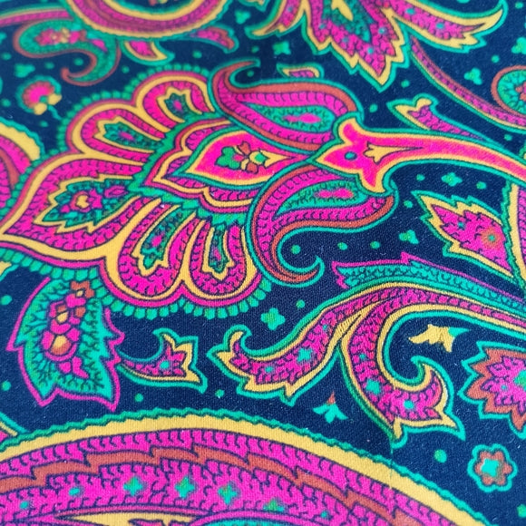 Vintage Paisley Silk Scarf Black Red Green Yellow 30” Square Neckerchief