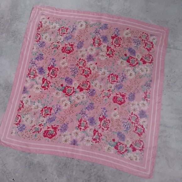 Vintage Talbots Floral Pink Square Silk Scarf Made in Japan Bugs/Bees/DRAGONFLY