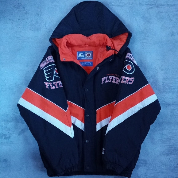 Vintage 90s Starter Philadelphia Flyers Black and Orange Jacket Full Zip