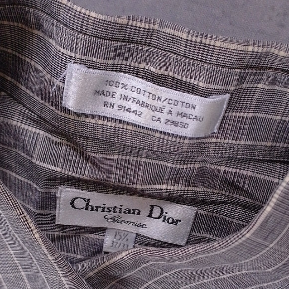 Vintage 90s Christian Dior Chemise Gray Striped Shirt