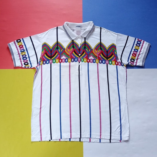 Vintage 90s HEAD Colourful Funky Pattern Polo T-Shirt