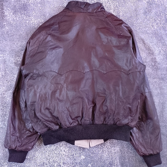 Vintage 80s Leather Bomber Jacket Reversible Made In Hong Kong