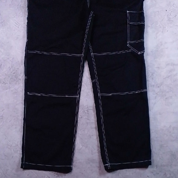 Stylish Modern Black Denim Overalls with White Stitching Workwear