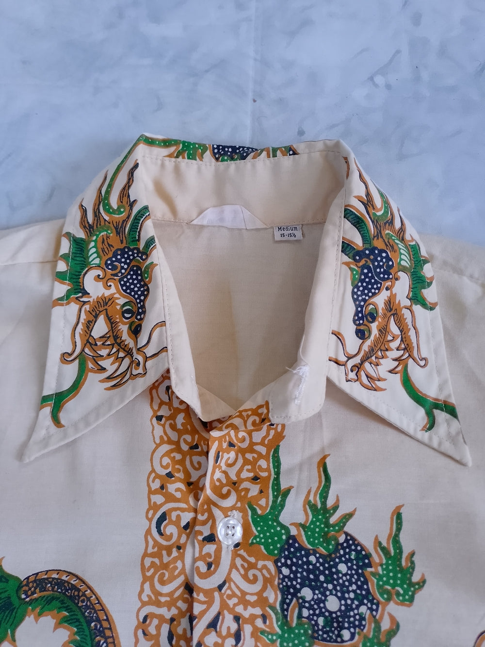 Vintage 70's JAVA BATIK Dragon Pattern Cotton Cuban Shirt