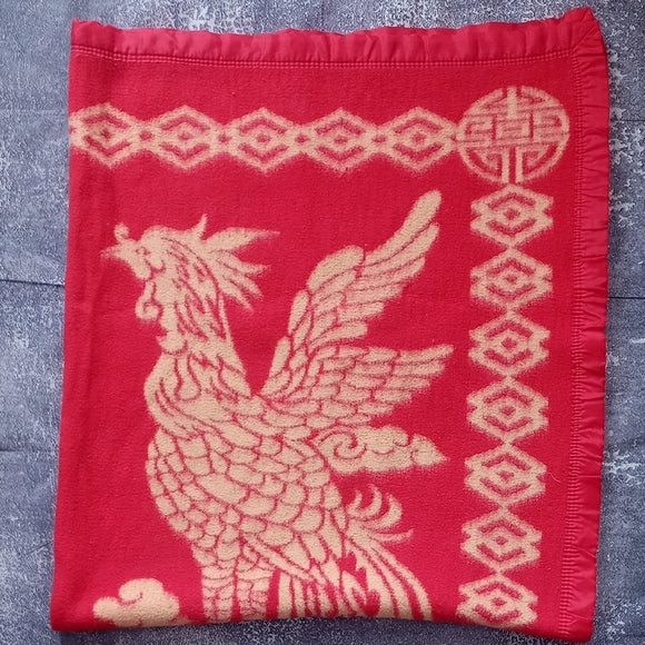 Vintage Chinese Dragon and Phoenix Design Wool Reversible Blanket