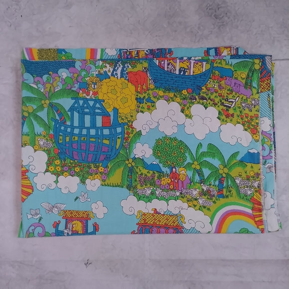 Vintage 1960-70  Noah's Ark Themed Sears FULL Flat Sheet