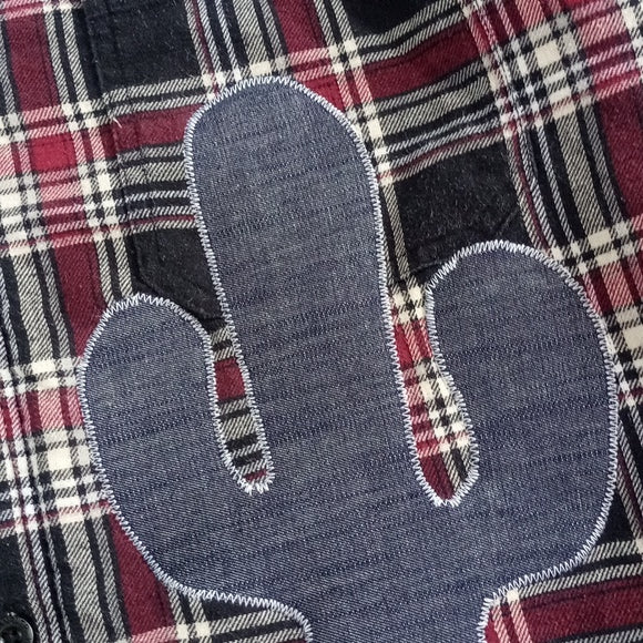 Cowboy on Horse Cactus Silhouette Patch Custom PLAID Jacket by DALLAS FABRICS