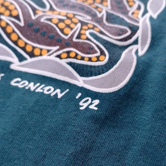 VINTAGE 1992 ABORIGINAL ART AUSTRALIA REPTILES DREAMING MAX CONLON SHIRT