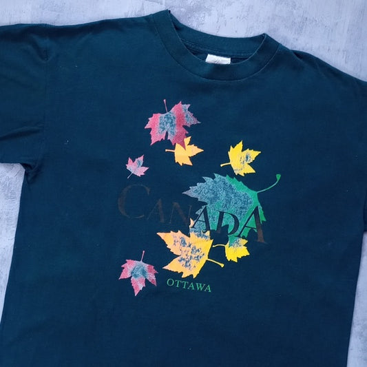 Vintage 90s Canada Falling Leaves Faded Ottawa Single Stitch T-Shirt