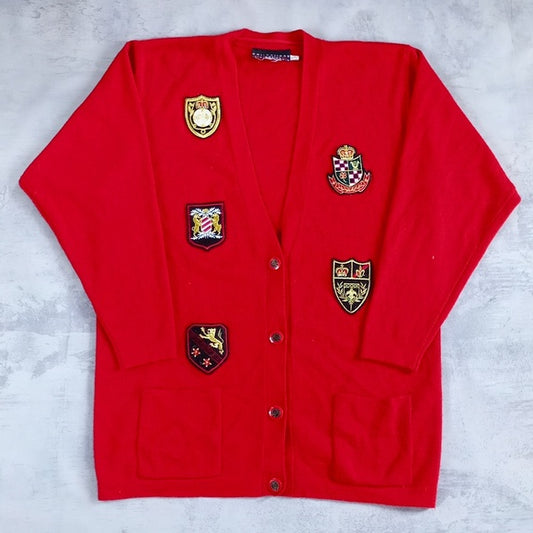 Vintage 90s Lambswool Royal Patches Cardigan Sweater