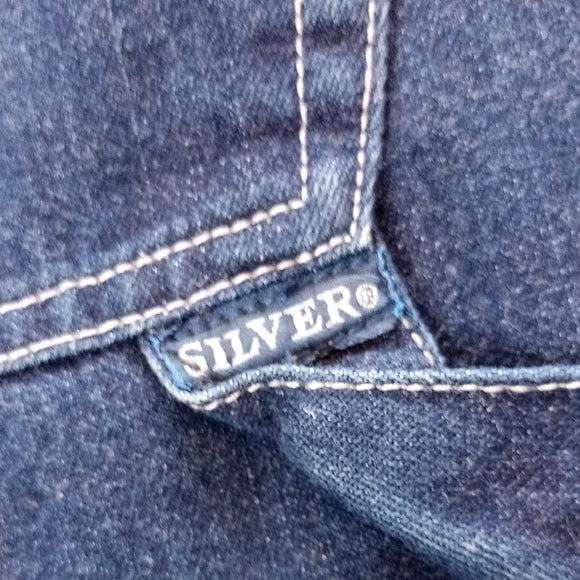 VINTAGE 90s SILVER JEANS DENIM FLARED OVERALLS BIB