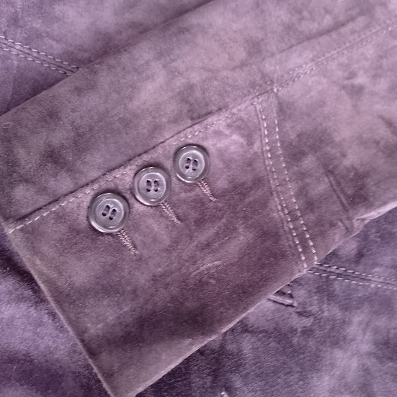Danier Leather Suede Button-Front Blazer Jacket - Deep Purple