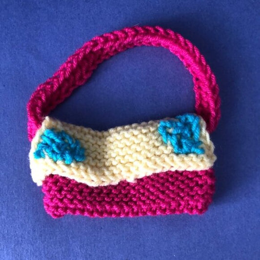 NWOT Vintage Hand-Knitted Made-in-Canada Colourful Pink Mini-Purse Bag