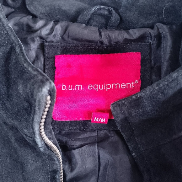Vintage Bum Equipment Women’s Black Suede Zip-Front Leather Jacket