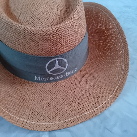 Vintage Straw Cowboy Hat Mercedes-Benz Logo Rancher Western Hat ATEXACE UNIHAT