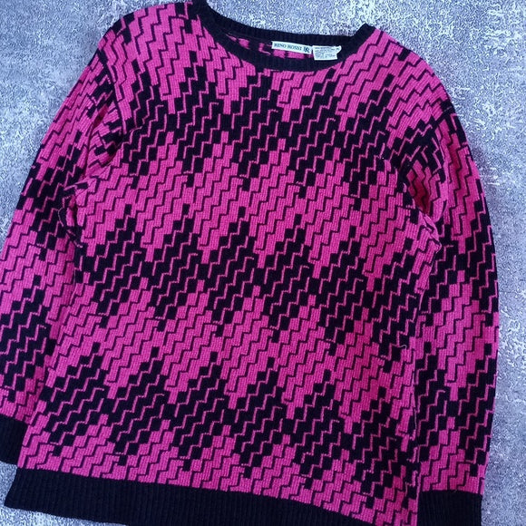 Vintage 90s Diamond Pattern Pink/Black Crewneck Shoulder Pads