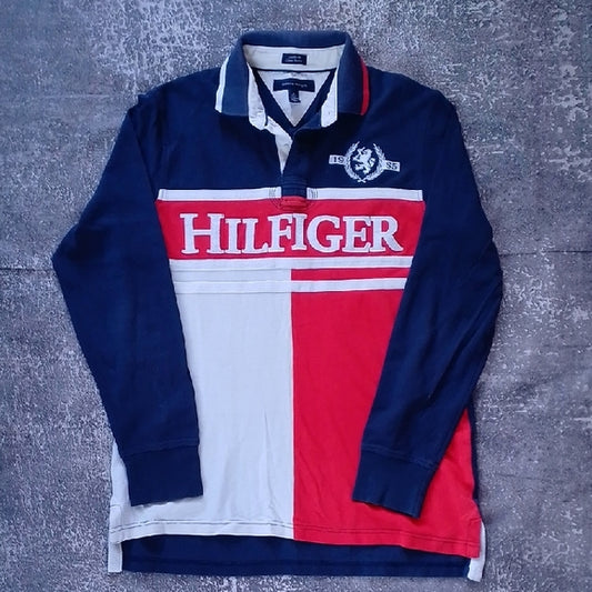 Tommy Hilfiger Navy and Red Rugby Shirt CUSOTM FIT