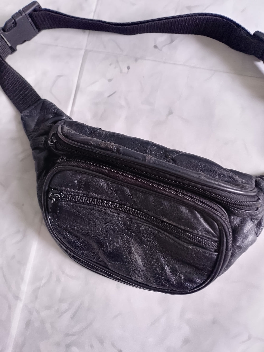 Vintage Black Leather fanny Pack Waist Bag UNISEX
