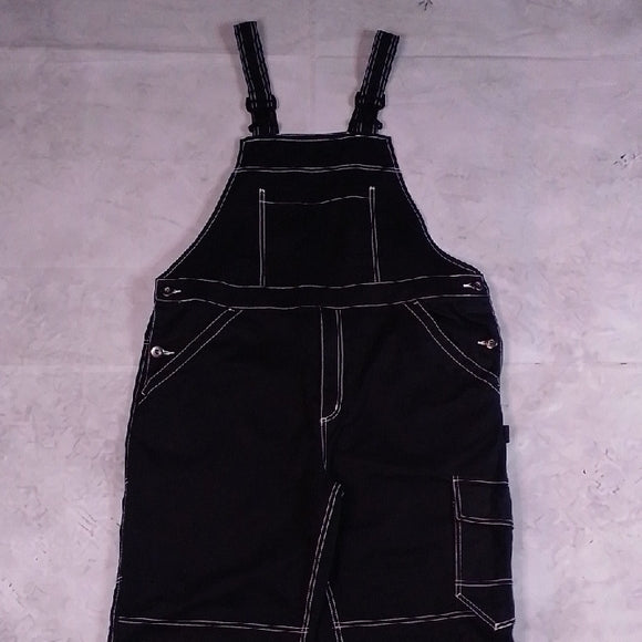 Stylish Modern Black Denim Overalls with White Stitching Workwear
