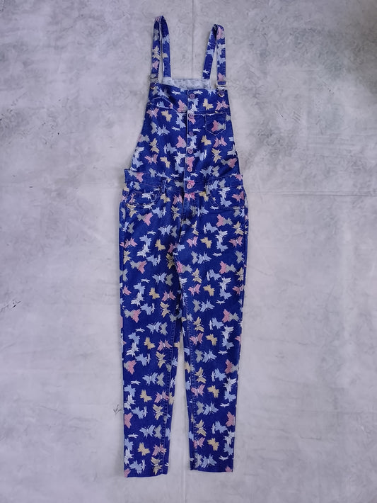 Butterfly-Print Overalls Blue