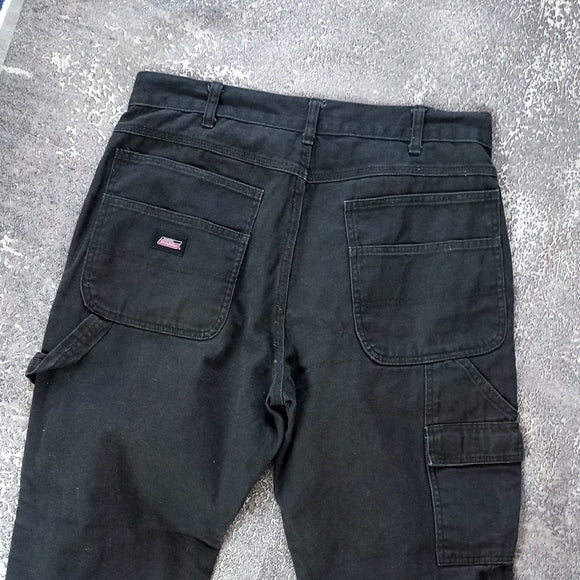 DICKIES DOUBLE KNEE CARGO POCKET WIDE BAGGY DENIM BLACK JEANS