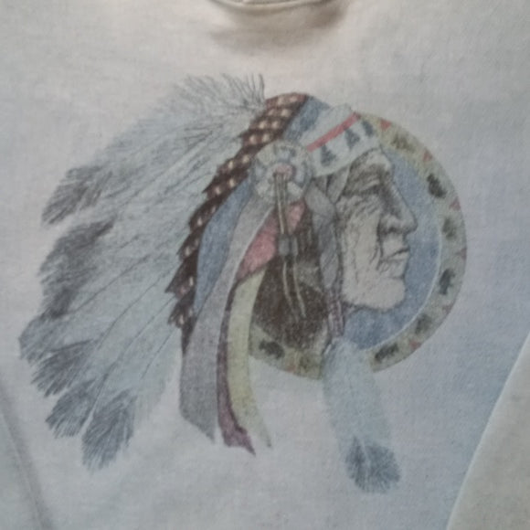 Vintage 90s Native Indigenous Head Faded Crewneck Sweater GALT SAND