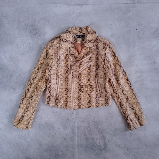 Women's Snake-Print Faux Leather Moto Jacket
