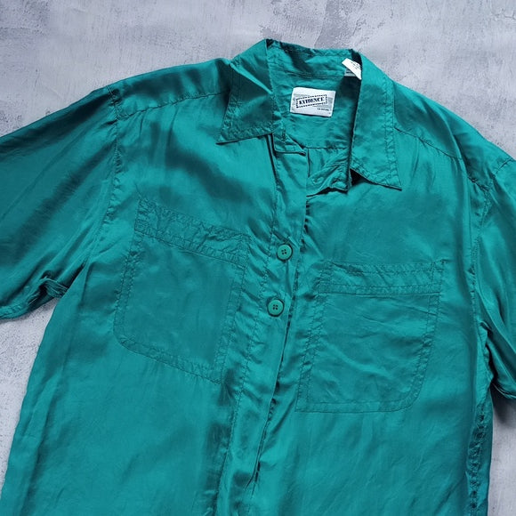 Vintage 90s EVIDENCE SILK Green Button-Up Shirt