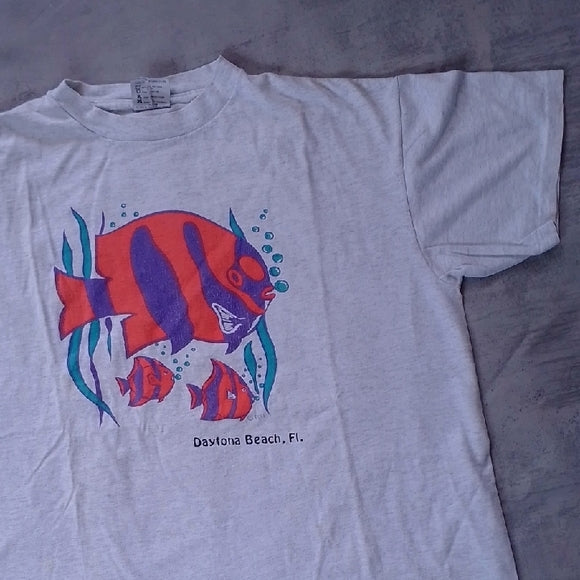 VINTAGE 90s Daytona Beach, Florida Fish Tourist Single Stitch T-Shirt