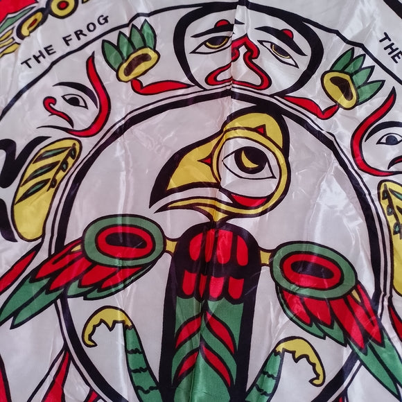 Vintage Native Canadian Haida Art Scarf Thunderbird Frog Fish Eagle Whale SILK