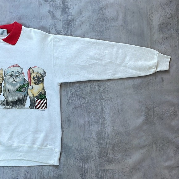 Vintage 90s Kittens/Cats In Santa Hats Double-sided Crewneck Sweater