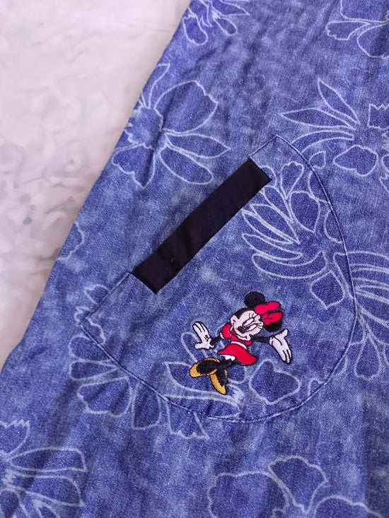 Vintage Disney Mickey Unlimited Denim Floral Pattern Dress with Embroidered Mick