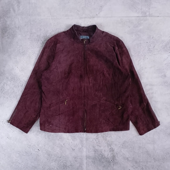 Purple Laura Plus Suede Zip-Front Leather Jacket
