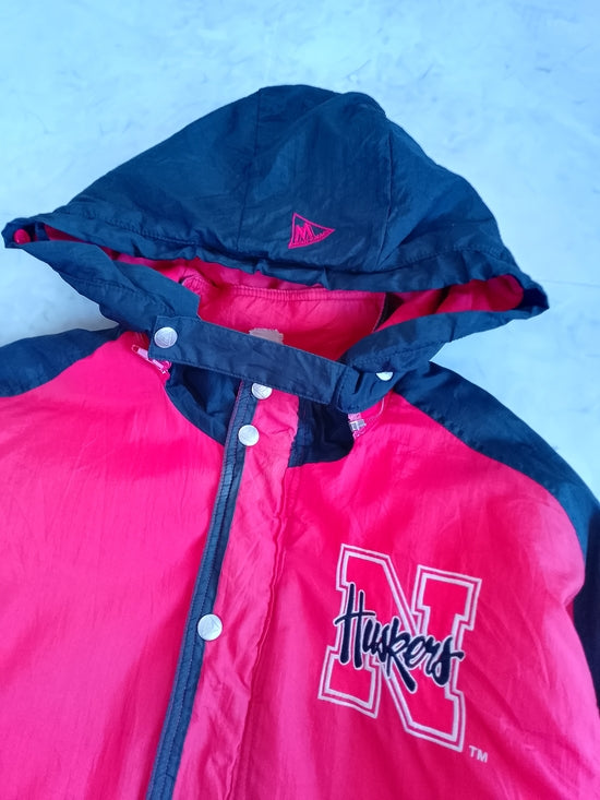 Vintage 90s Nebraska Huskers Hooded Jacket Starter Style Mighty Mac