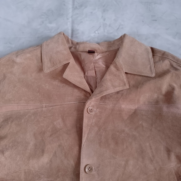 Danier Men's Suede Leather Button-Up Shirt Jacket in Light Tan SOFT