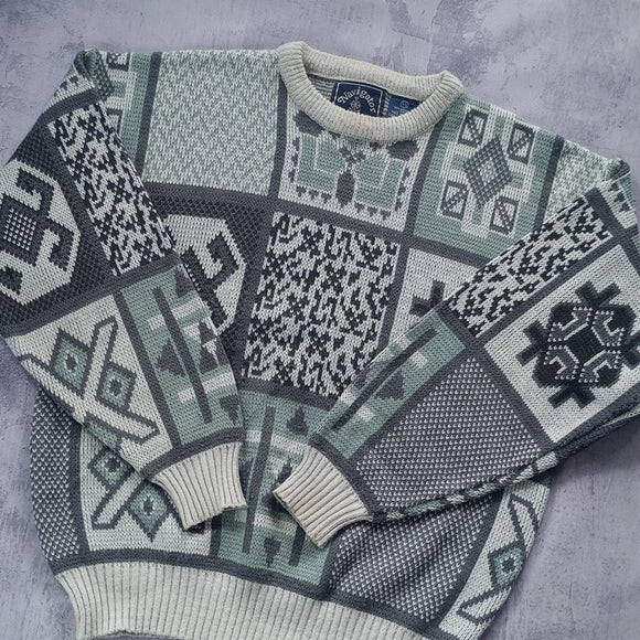 Vintage UGLY Dad/Grandpa Geometric Block Pattern Sweater