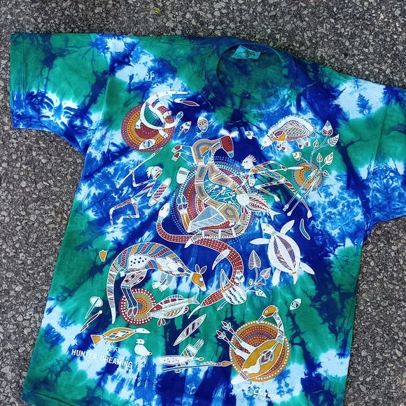 Vintage 90s Churinga Australia Hunter Dreaming Aboriginal Tie Dye Shirt