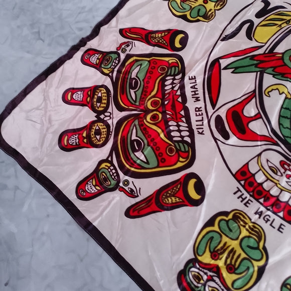 Vintage Native Canadian Haida Art Scarf Thunderbird Frog Fish Eagle Whale SILK