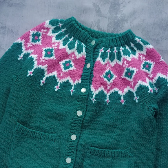 Vintage Nordic Hand Knitted Grandma Style Button-Up Sweater UNISEX