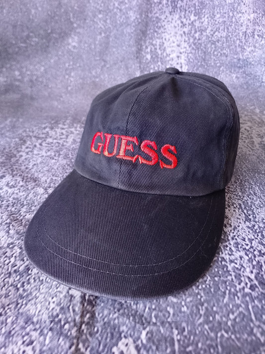 Vintage 90s GUESS Black Baseball Cap with Orange Embroidered Logo